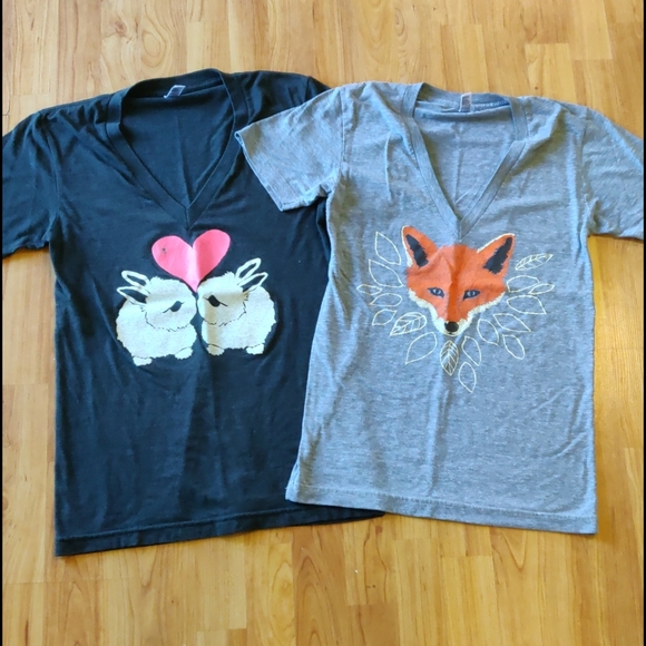 American Apparel Tops - Pair of cute animal v-neck t-shirts